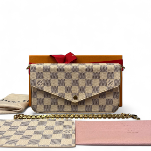 Louis Vuitton Pochette Felicie Chain Wallet Damier Azur White