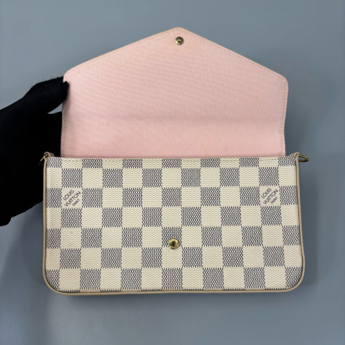 Louis Vuitton Pochette Felicie Chain Wallet Damier Azur White