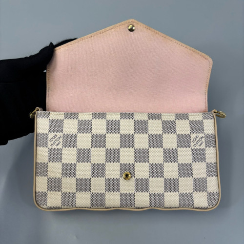 Louis Vuitton Pochette Felicie Chain Wallet Damier Azur White