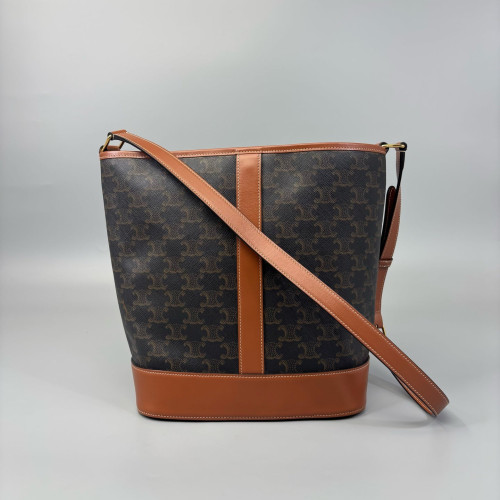 Celine Triomphe Triomphe Bucket Bag Mediun Triomphe Brown Black