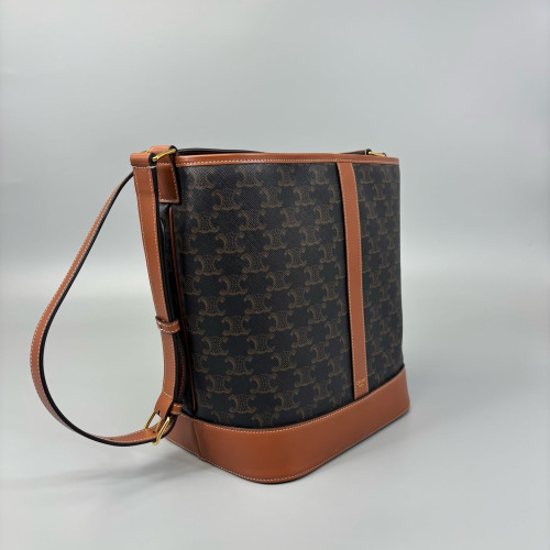 Celine Triomphe Triomphe Bucket Bag Mediun Triomphe Brown Black