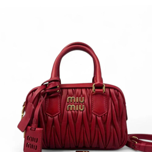 Miu Miu Mini Arcadie Crumpled Pantent Lambskin Red