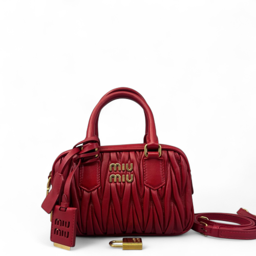 Miu Miu Mini Arcadie Crumpled Pantent Lambskin Red