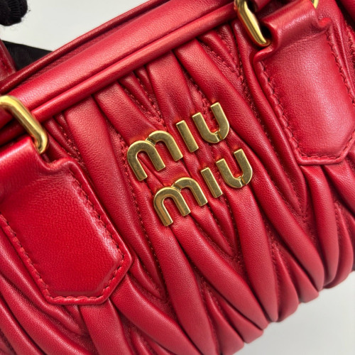 Miu Miu Mini Arcadie Crumpled Pantent Lambskin Red