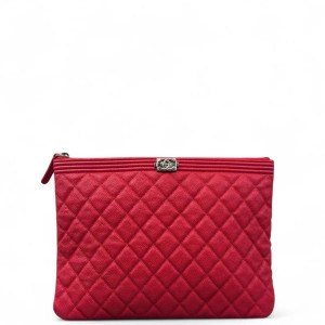 Chanel Quilted Clutch Grained Calfskin Fuchsia