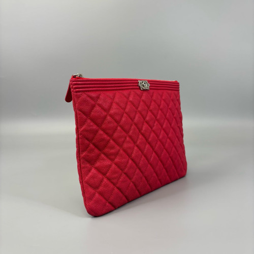 Chanel Quilted Clutch Grained Calfskin Fuchsia