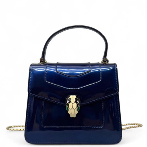Bvlgari Small Serpenti Forever Top Handle Bag Metallic Patent Calfskin Blue