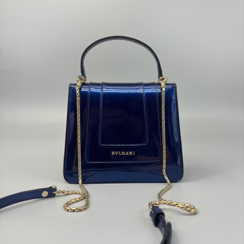 Bvlgari Small Serpenti Forever Top Handle Bag Metallic Patent Calfskin Blue