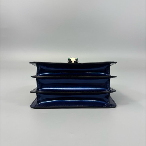 Bvlgari Small Serpenti Forever Top Handle Bag Metallic Patent Calfskin Blue