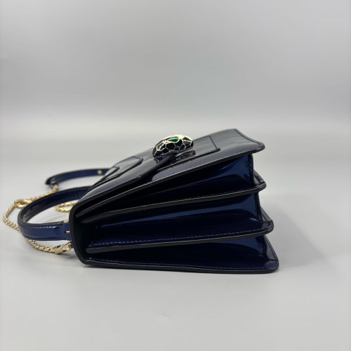 Bvlgari Small Serpenti Forever Top Handle Bag Metallic Patent Calfskin Blue