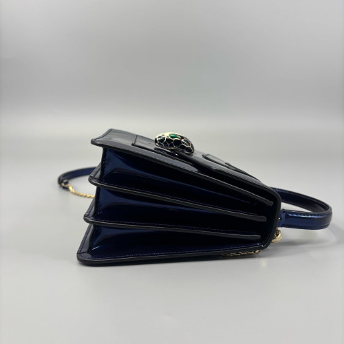 Bvlgari Small Serpenti Forever Top Handle Bag Metallic Patent Calfskin Blue