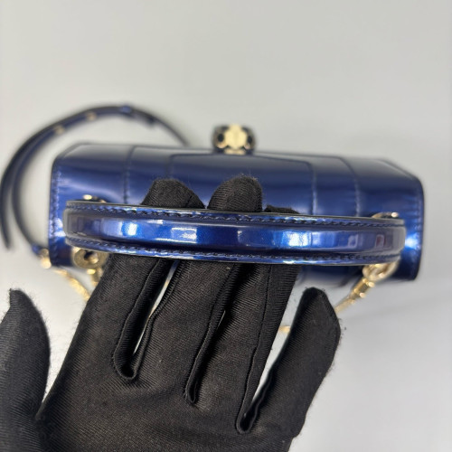 Bvlgari Small Serpenti Forever Top Handle Bag Metallic Patent Calfskin Blue