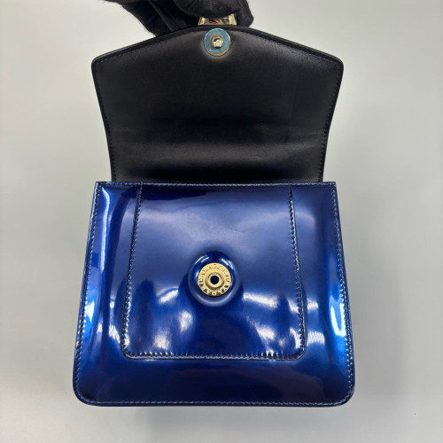 Bvlgari Small Serpenti Forever Top Handle Bag Metallic Patent Calfskin Blue