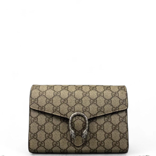 Gucci Mini Dionysus Chain Wallet GG Supreme Monogram Beige Brown