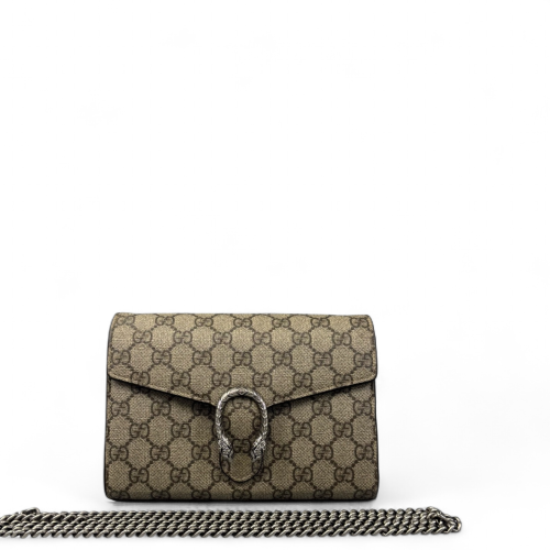 Gucci Mini Dionysus Chain Wallet GG Supreme Monogram Beige Brown