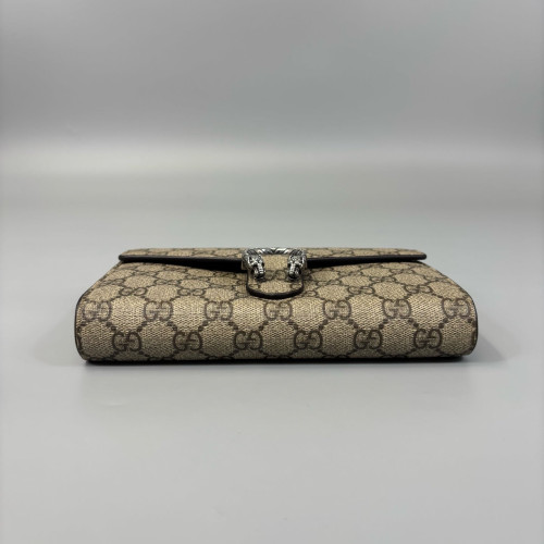 Gucci Mini Dionysus Chain Wallet GG Supreme Monogram Beige Brown