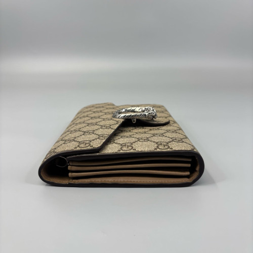 Gucci Mini Dionysus Chain Wallet GG Supreme Monogram Beige Brown