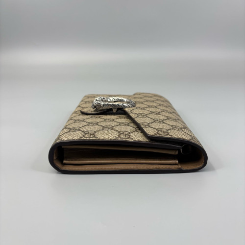 Gucci Mini Dionysus Chain Wallet GG Supreme Monogram Beige Brown