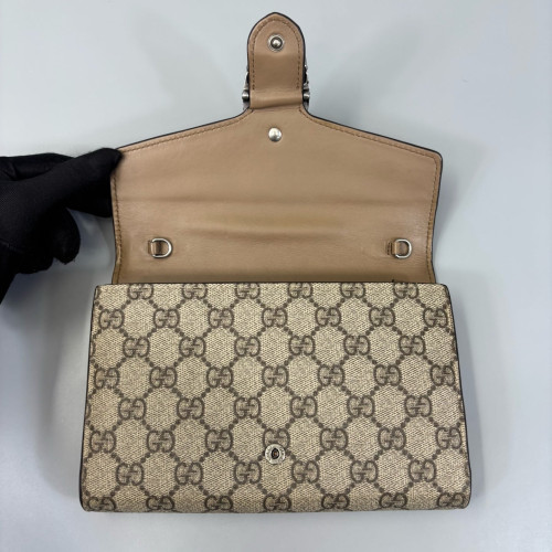 Gucci Mini Dionysus Chain Wallet GG Supreme Monogram Beige Brown