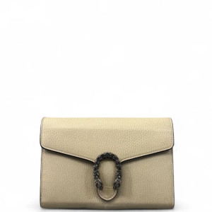 Gucci Crystal Mini Dionysus Chain Wallet Grained Calfskin Beige