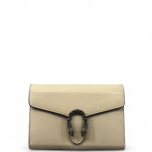 Gucci Crystal Mini Dionysus Chain Wallet Grained Calfskin Beige