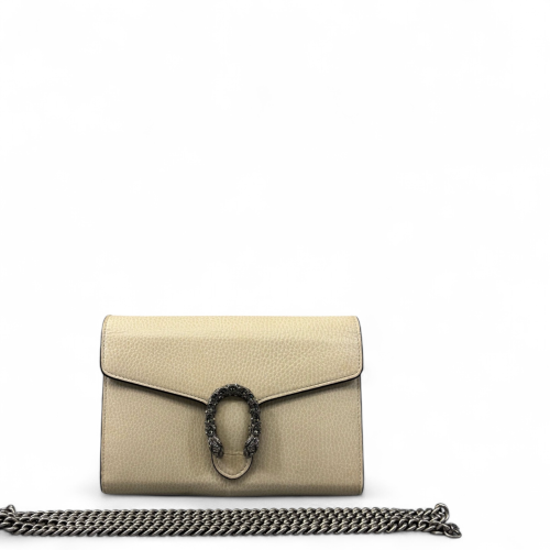 Gucci Crystal Mini Dionysus Chain Wallet Grained Calfskin Beige