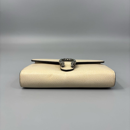 Gucci Crystal Mini Dionysus Chain Wallet Grained Calfskin Beige