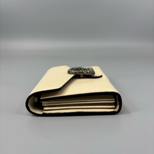 Gucci Crystal Mini Dionysus Chain Wallet Grained Calfskin Beige