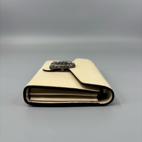 Gucci Crystal Mini Dionysus Chain Wallet Grained Calfskin Beige