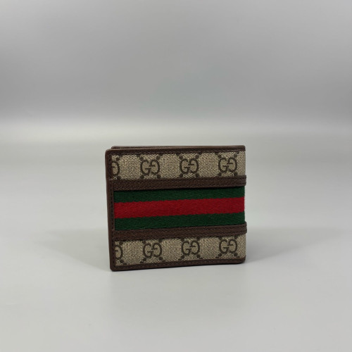 Gucci Web Ophidia Compact Wallet GG Supreme Monogram Beige Brown Green