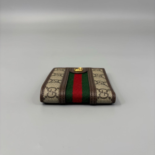 Gucci Web Ophidia Compact Wallet GG Supreme Monogram Beige Brown Green