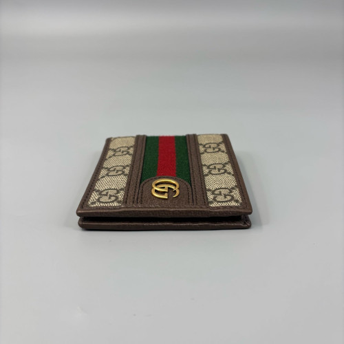 Gucci Web Ophidia Compact Wallet GG Supreme Monogram Beige Brown Green