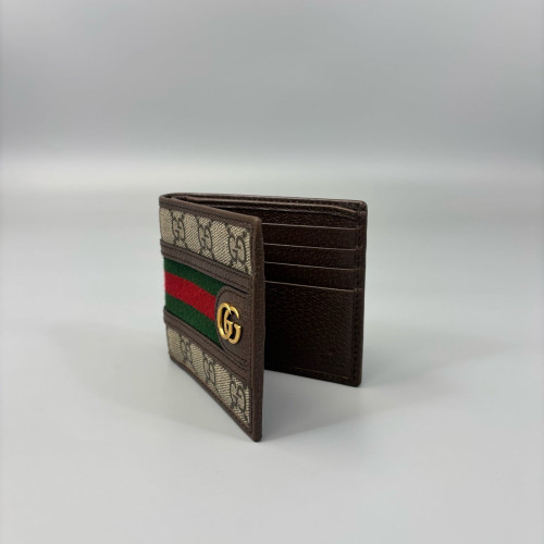 Gucci Web Ophidia Compact Wallet GG Supreme Monogram Beige Brown Green