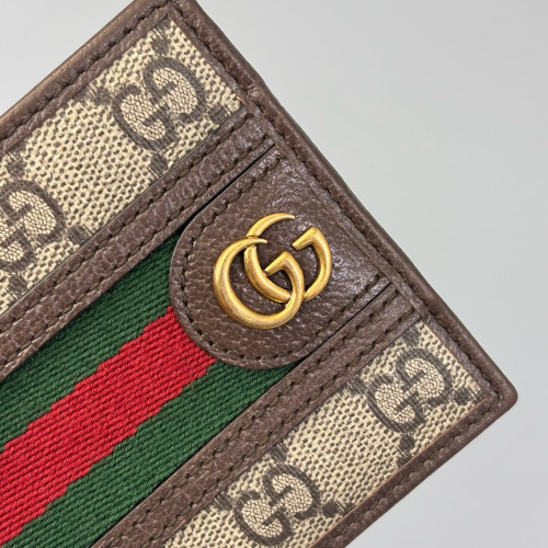 Gucci Web Ophidia Compact Wallet GG Supreme Monogram Beige Brown Green