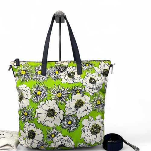 Prada Tote Bag Canvas Green White Black