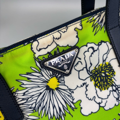Prada Tote Bag Canvas Green White Black