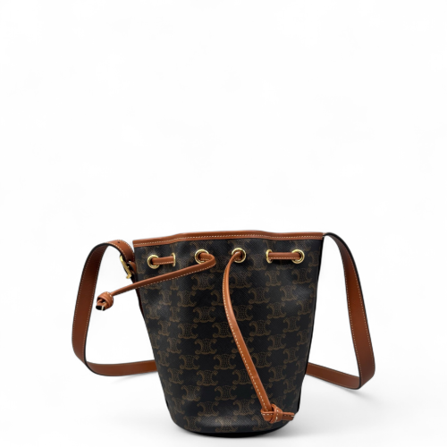 Celine Small Drawstring Bucket Bag Triomphe Brown Black