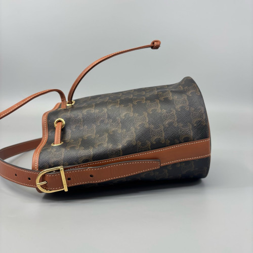 Celine Small Drawstring Bucket Bag Triomphe Brown Black
