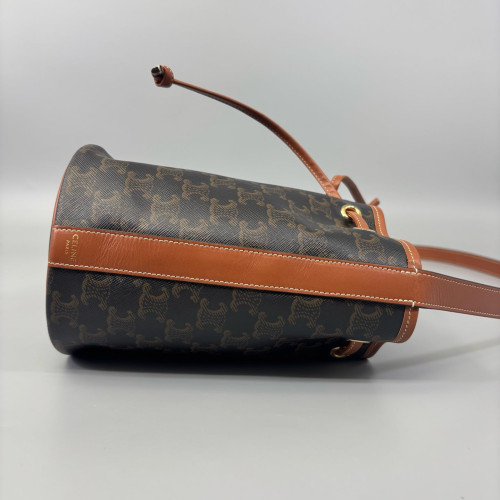 Celine Small Drawstring Bucket Bag Triomphe Brown Black