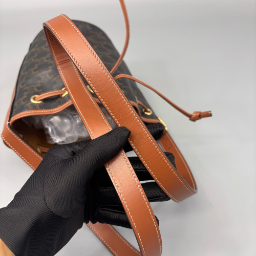 Celine Small Drawstring Bucket Bag Triomphe Brown Black
