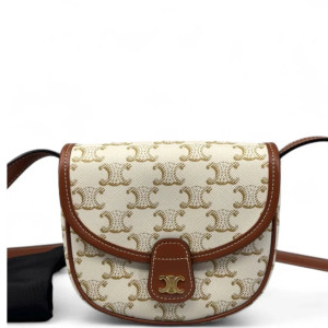 Celine Triomphe Small Folco Bag Triomphe White Brown