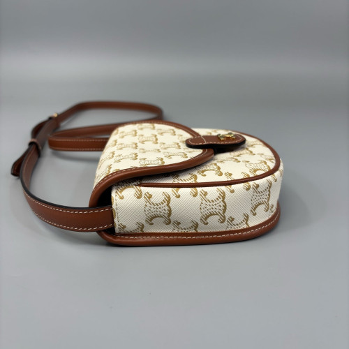 Celine Triomphe Small Folco Bag Triomphe White Brown