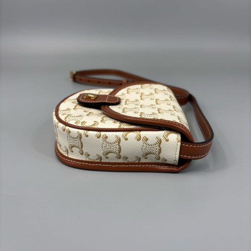 Celine Triomphe Small Folco Bag Triomphe White Brown