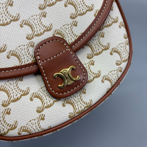 Celine Triomphe Small Folco Bag Triomphe White Brown