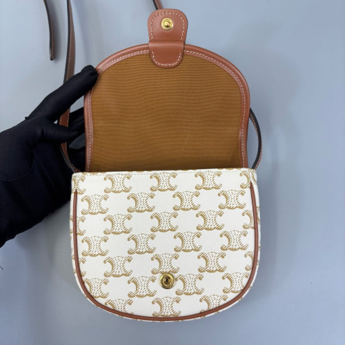 Celine Triomphe Small Folco Bag Triomphe White Brown
