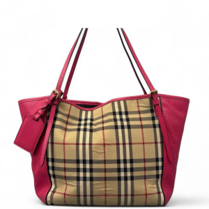 Burberry Small Canterbury Tote House Check Calfskin Pink Beige Black