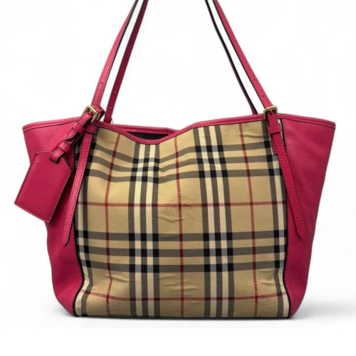 Burberry Small Canterbury Tote House Check Calfskin Pink Beige Black