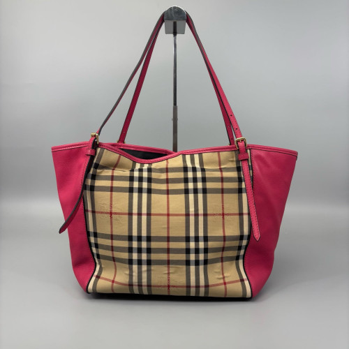 Burberry Small Canterbury Tote House Check Calfskin Pink Beige Black