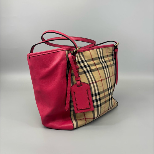 Burberry Small Canterbury Tote House Check Calfskin Pink Beige Black