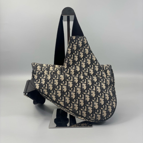 Dior Mans Saddle Bag Oblique Black Beige Navy